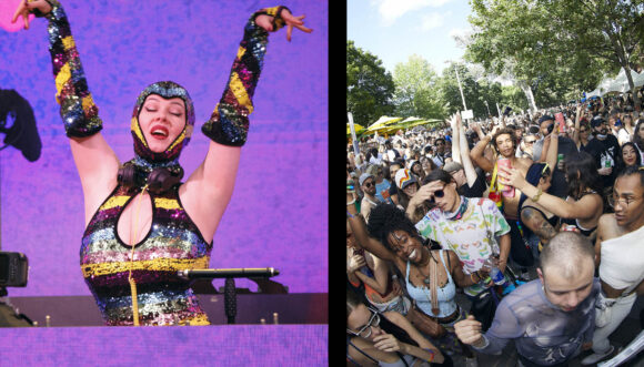 Left: DJ Tanzer at Disco Disco 2025. Photo by Colin Gaudet. Right: Crow at Lipstick Jungle 2025. Photo by Kylie Watt.